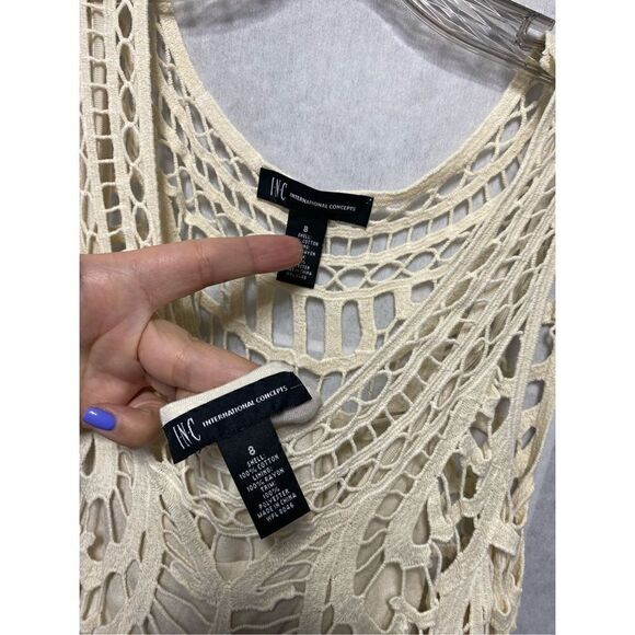 INC NEW $140 Birch Tree Sz 8 Tan Knit Under Slip Fringe Cotton - Picture 11 of 11